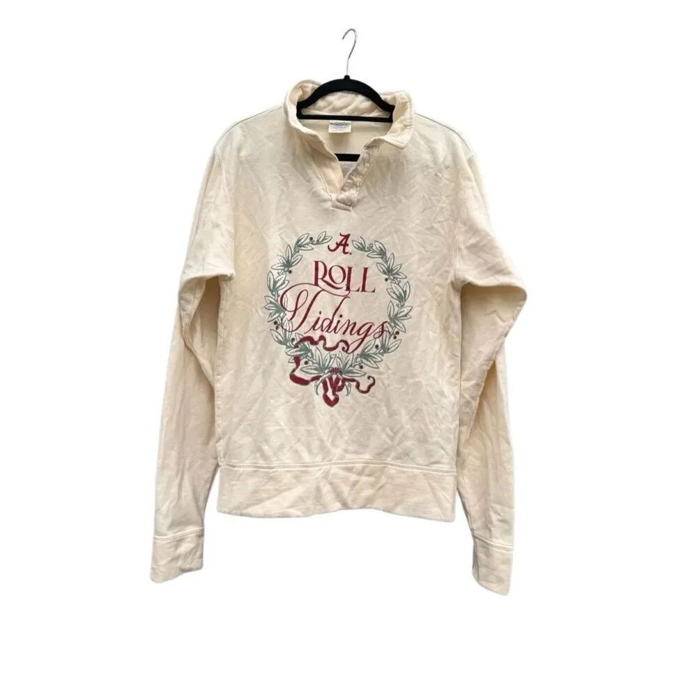 Comfort Wash Women's Alabama Roll Tidings V-Neck Sweater in Cream Size Small